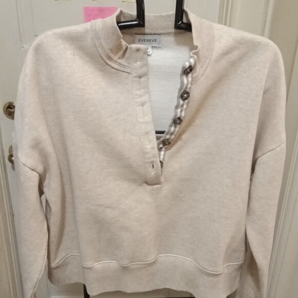 Evereve Henley Sweatshirt Womens XS Beige Neutral Minimalist Preppy Y2K - Picture 2 of 5